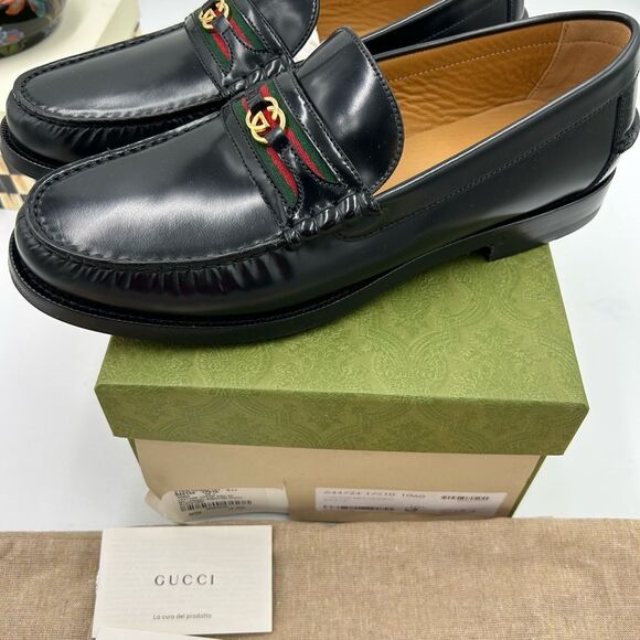 Men's Gucci kaveh interlocking G leather loafers size 10.5 made in Italy - Picture 4 of 9